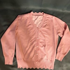 Women's Pink Scallop-Trim Button Cardigan Sweater